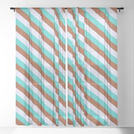 [ Thumbnail: Turquoise, Sienna & Lavender Colored Lines/Stripes Pattern Sheer Curtain ]