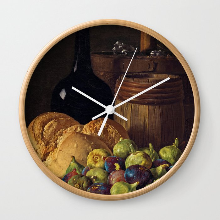 Still Life with Figs and Bread, 1770 by Luis Melendez Wall Clock
