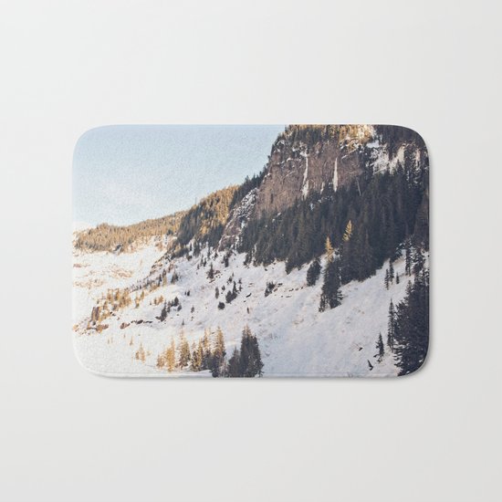 Mountain Snow in the Sun Bath Mat