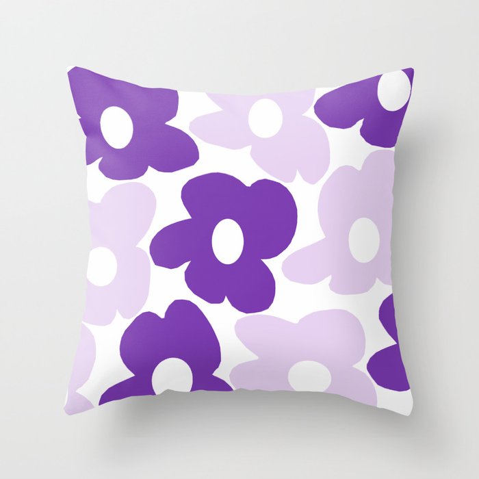 Large Baby Purple And Bright Purple Retro Flowers on White