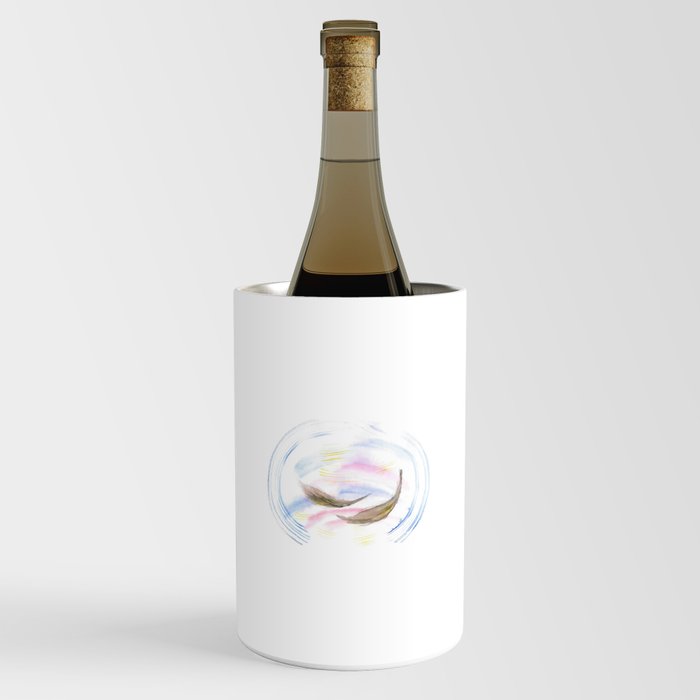 Flying brown feathers in a light blue circle with sunny lines Wine Chiller