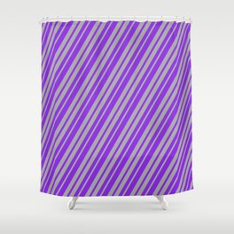 [ Thumbnail: Purple & Dark Gray Colored Lined Pattern Shower Curtain ]