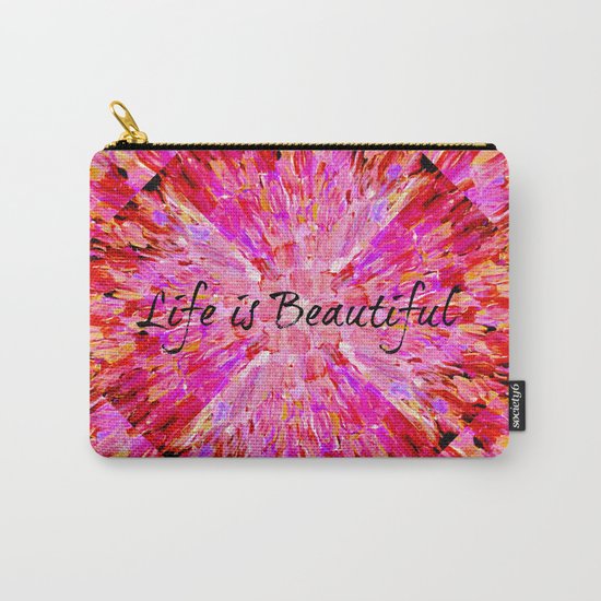 LIFE IS BEAUTIFUL Bold Pink Bird Feathers Ocean Waves Painting Sea Romantic Love Girlie Abstract Carry-All Pouch