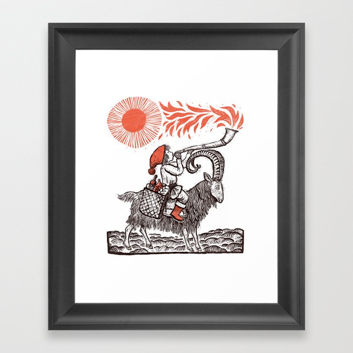 Yule Goat and Solstice horn Framed Art Print