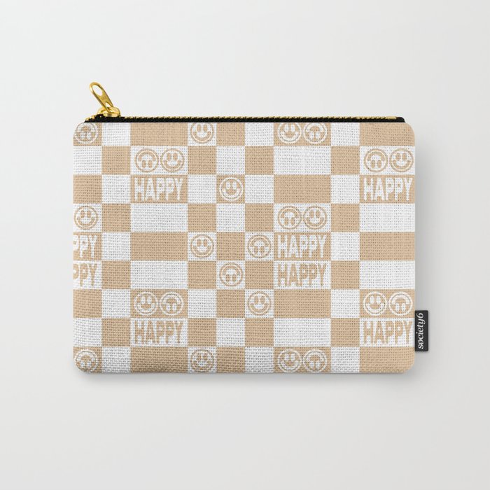 HAPPY Checkerboard (Neutral Beige Color) Carry-All Pouch