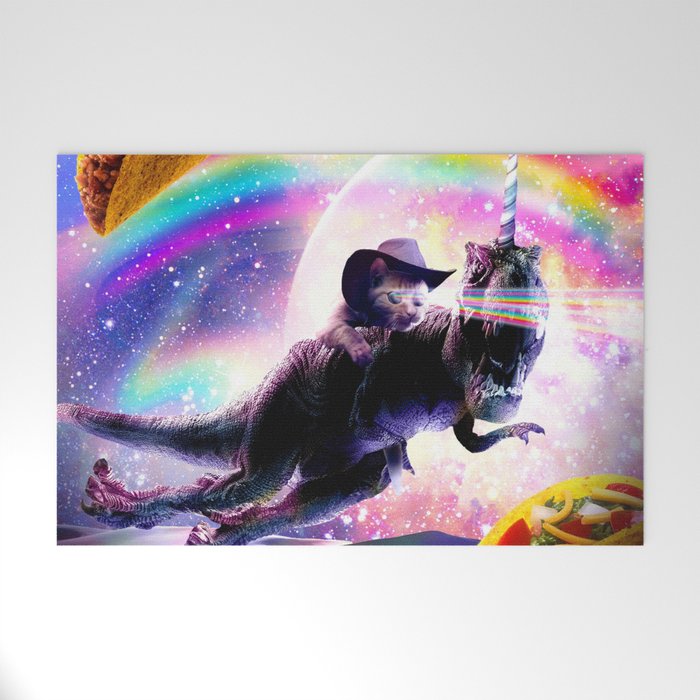 Laser Space Cat On Rainbow Dinosaur Unicorn - Taco Welcome Mat