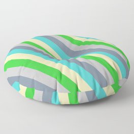 [ Thumbnail: Eyecatching Grey, Light Slate Gray, Turquoise, Beige & Lime Green Colored Stripes/Lines Pattern Floor Pillow ]