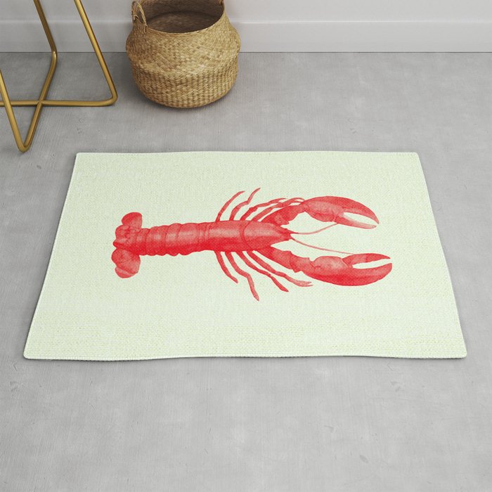 Pink Lobster on Linen Nautical Decor Rug
