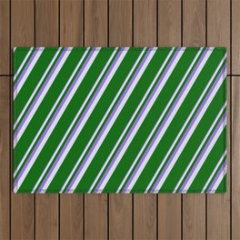 [ Thumbnail: Purple, Lavender & Dark Green Colored Pattern of Stripes Outdoor Rug ]