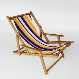 [ Thumbnail: Orange, Blue & Bisque Colored Lined Pattern Sling Chair ]
