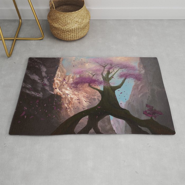 Pink tree in a canyon - digital paining Rug