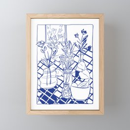 Blue line vases Framed Mini Art Print
