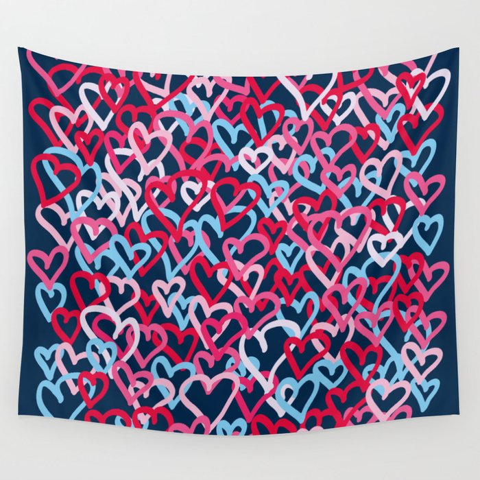 Colorful  Hearts - Graffiti Style Wall Tapestry