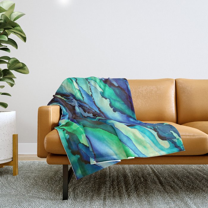 Seascape Alcohol Ink Painting Throw Blanket