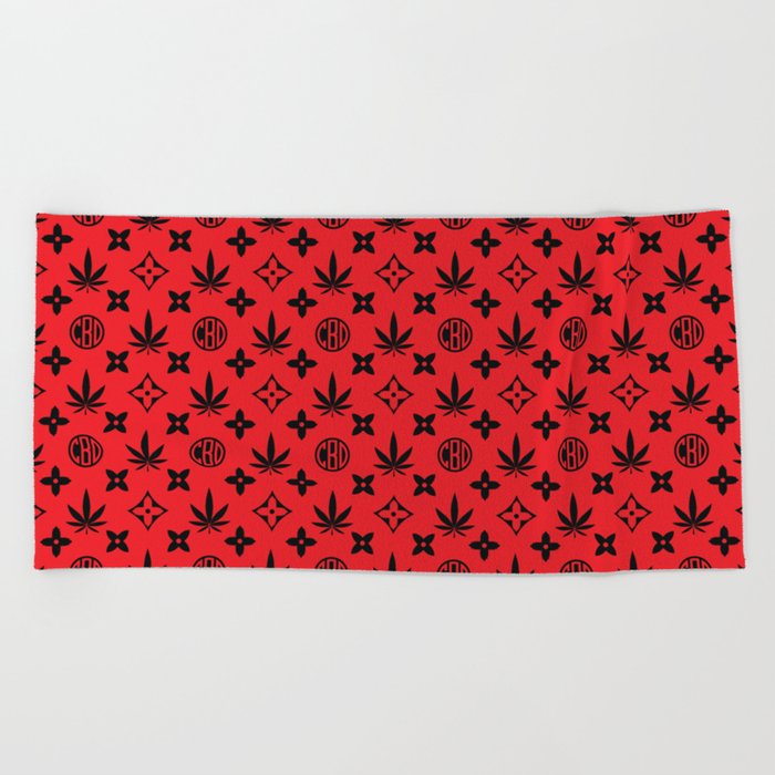 Red Marijuana tile pattern. Digital Illustration background Beach Towel