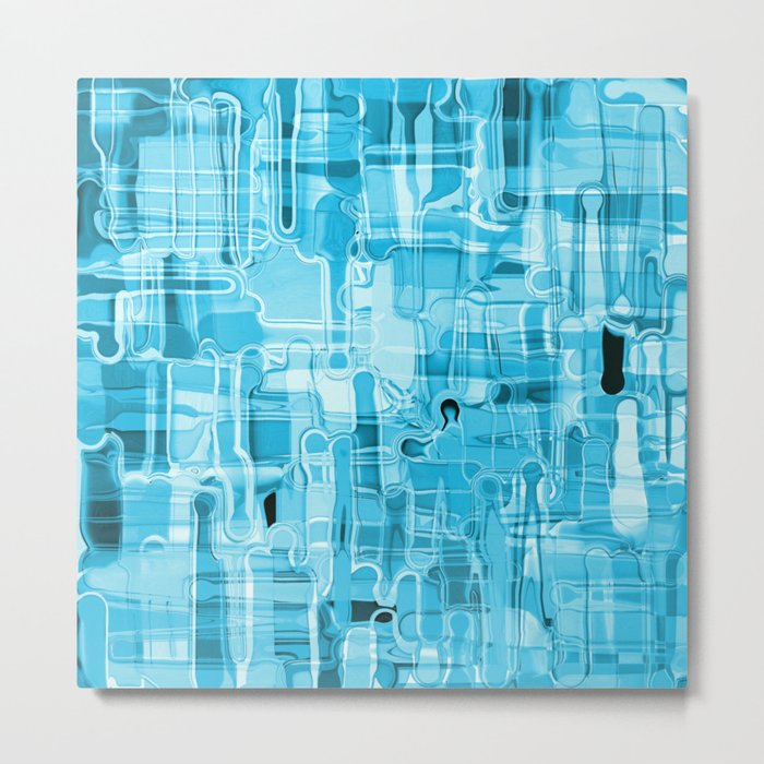 Modern Abstract Digital Paint Strokes in Turquoise Blue Metal Print
