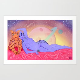 Alien Babe Leopard Lounge Print Art Print