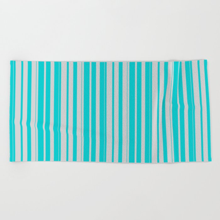 Light Gray & Dark Turquoise Colored Stripes/Lines Pattern Beach Towel