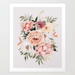 Muted Peonies and Poppies Art Print