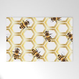  Golden honeycomb with honeybees on a white background. Welcome Mat