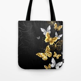 Gold and White Butterflies Tote Bag