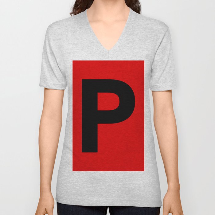 Letter P (Black & Red) V Neck T Shirt