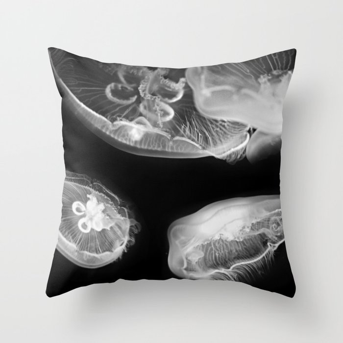 Jellyfish Photography | Wildlife Art | Black and White Photography Throw Pillow