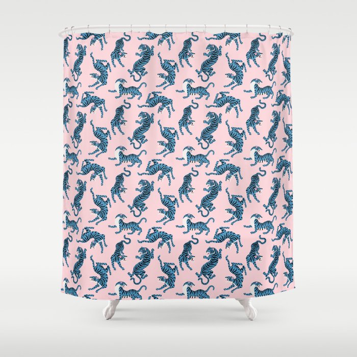 Rad Tigers- Blue and Pink Shower Curtain