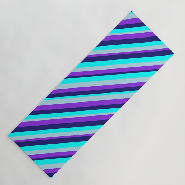 Midnight Blue, Aqua, Light Blue, and Purple Colored Lined/Striped Pattern Yoga Mat