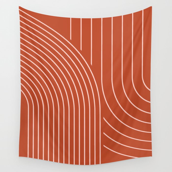 Geometric Lines in Rust and Rose gold 12 (Rainbow Abstract) Wall Tapestry