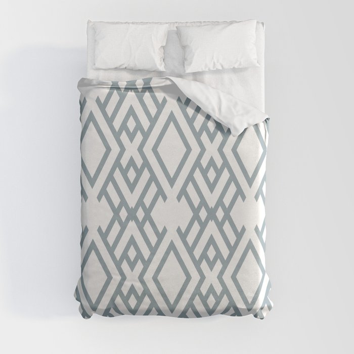 Mid-tone Blue and White Striped Art Deco Pattern - Graham and Brown 2022 Color of the Year Breathe Duvet Cover