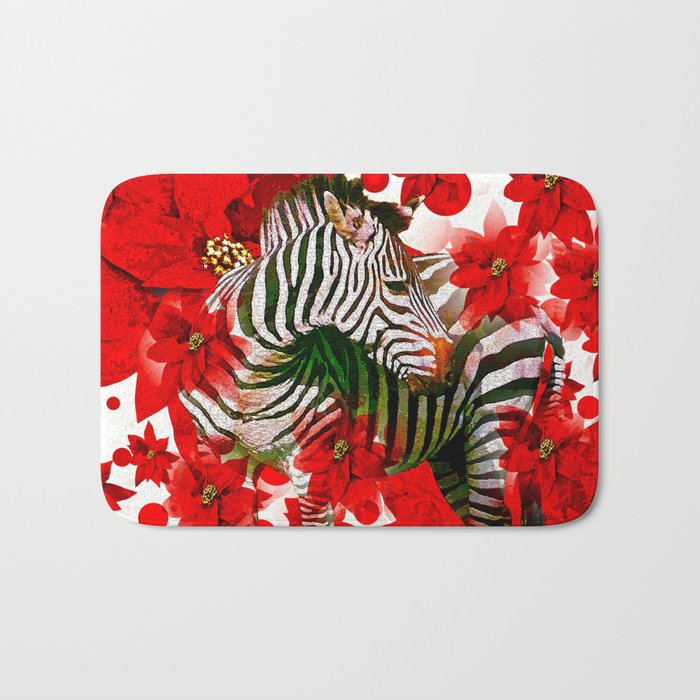 Zebra and Red Flowers  Bath Mat