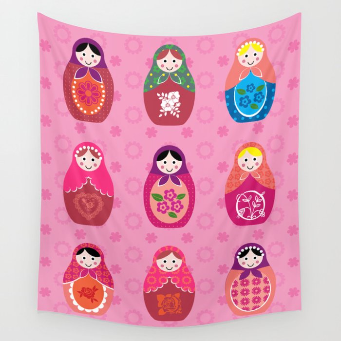 Matryoshka dolls pink Wall Tapestry
