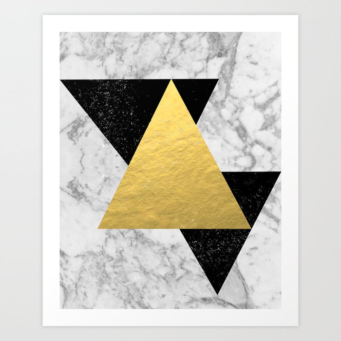 Marble Tri Black & Gold - gold foil, gold, marble, black and white, trendy, luxe, gold phone Art Print