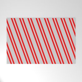 [ Thumbnail: Light Gray and Red Colored Striped Pattern Welcome Mat ]