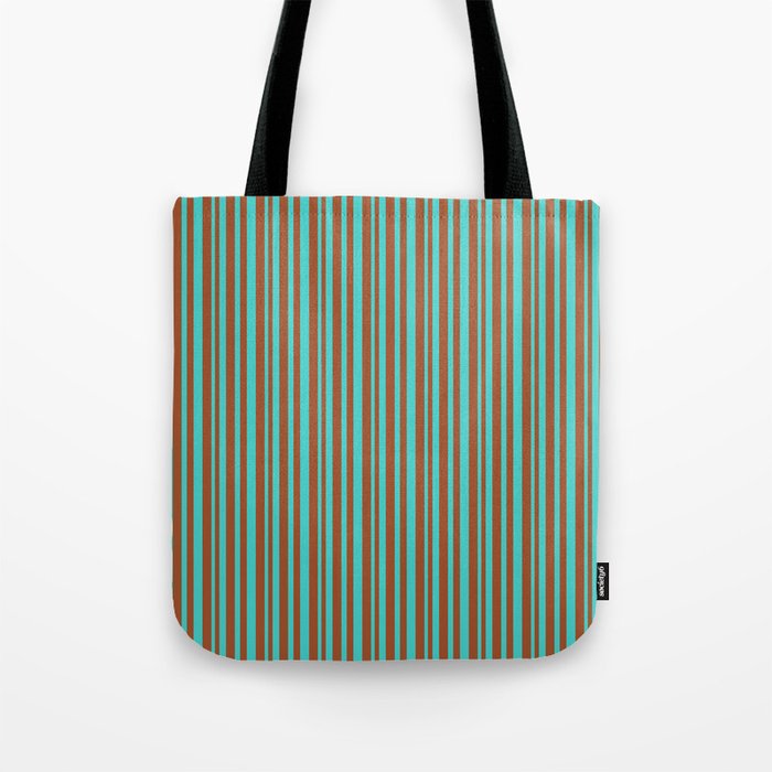 Sienna & Turquoise Colored Striped/Lined Pattern Tote Bag