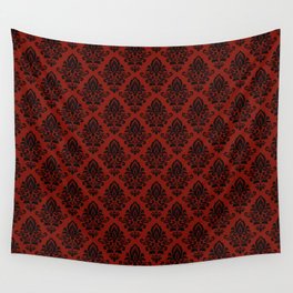 Black damask pattern Red Wall Tapestry