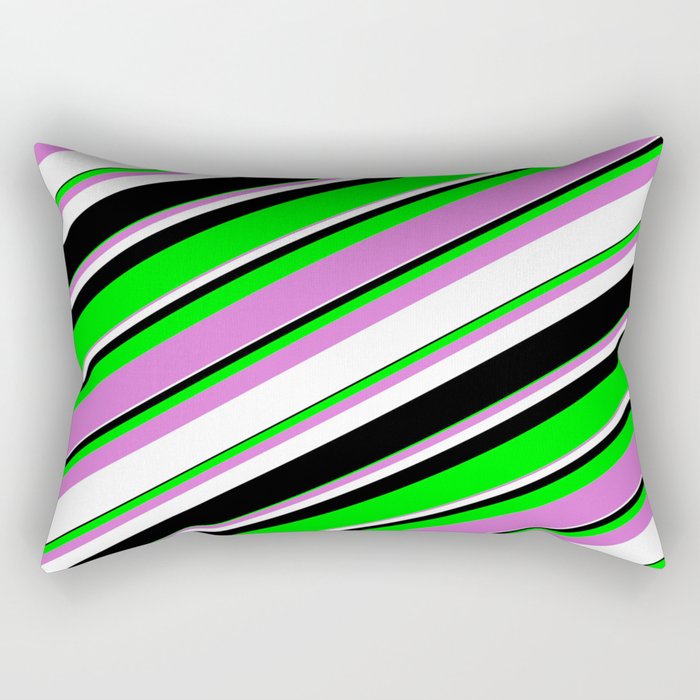 Lime, Orchid, White & Black Colored Lined/Striped Pattern Rectangular Pillow