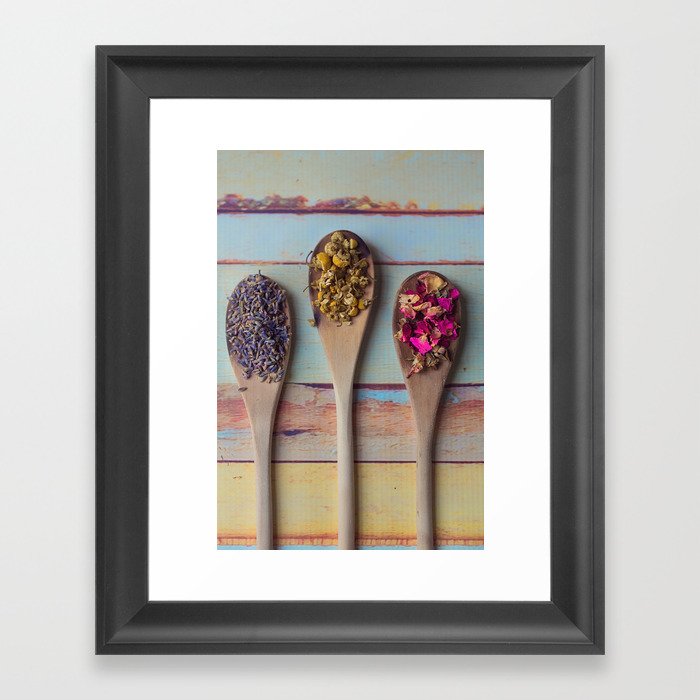 Three Beauties, Floral and Wooden Spoon Framed Art Print