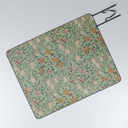 William Morris Vintage Fruit Sage Green  Picnic Blanket