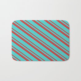 [ Thumbnail: Red & Turquoise Colored Stripes/Lines Pattern Bath Mat ]