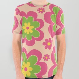 Colorful Retro Flower Pattern 596 All Over Graphic Tee