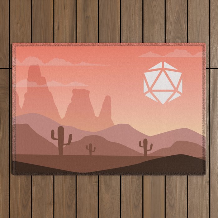 Desert Sunset Cactus D20 Dice Sun Tabletop RPG Landscape Outdoor Rug