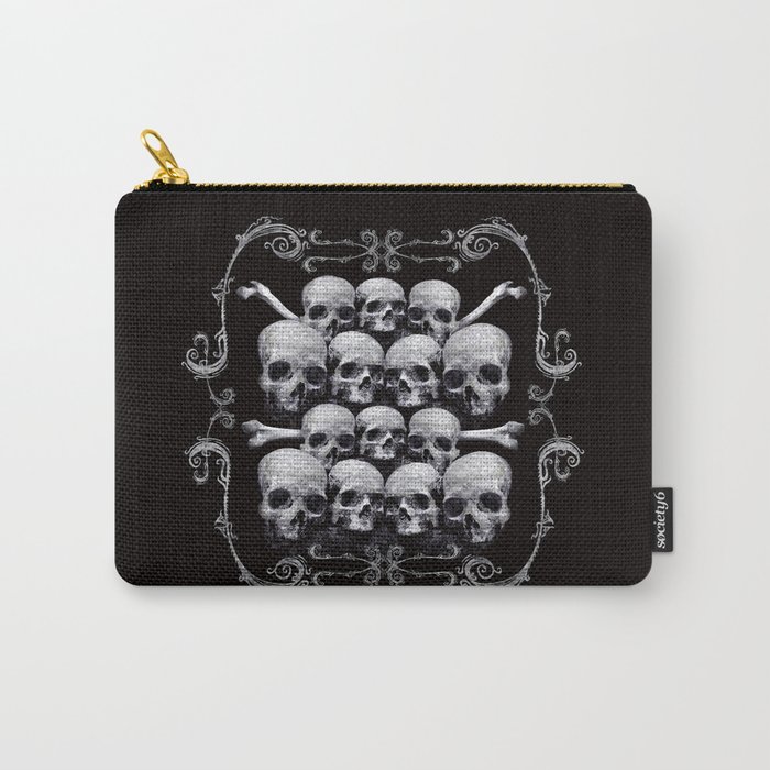 Skulls and Filigree - Black and White Carry-All Pouch