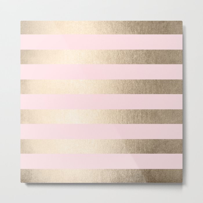 Simply Striped in White Gold Sands and Flamingo Pink Metal Print