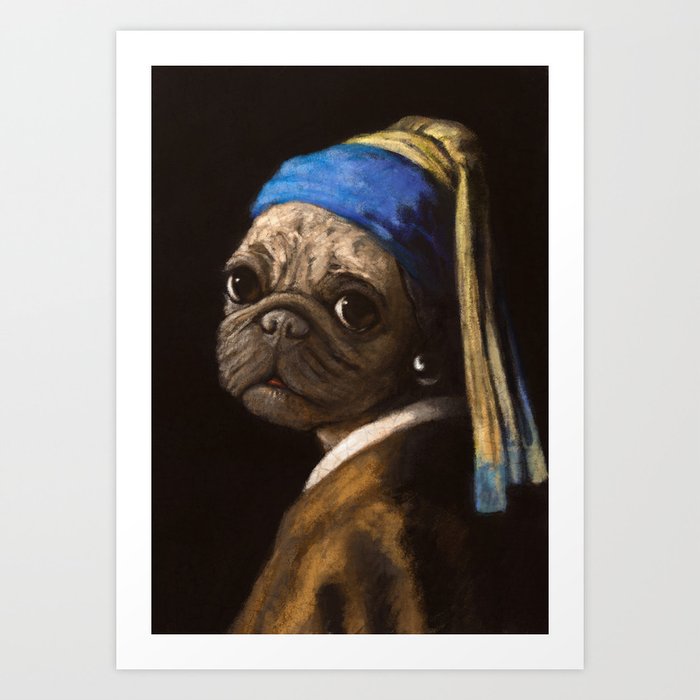 pug with a pearl earring Art Print