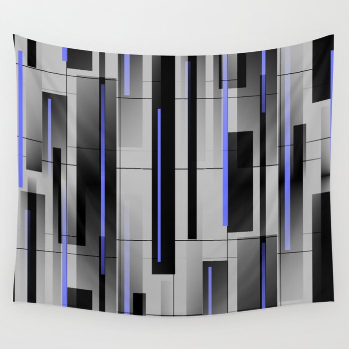 Off the Grid Blue - Abstract - Gray, Black, Blue Wall Tapestry