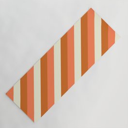 [ Thumbnail: Beige, Chocolate, and Coral Colored Stripes Pattern Yoga Mat ]