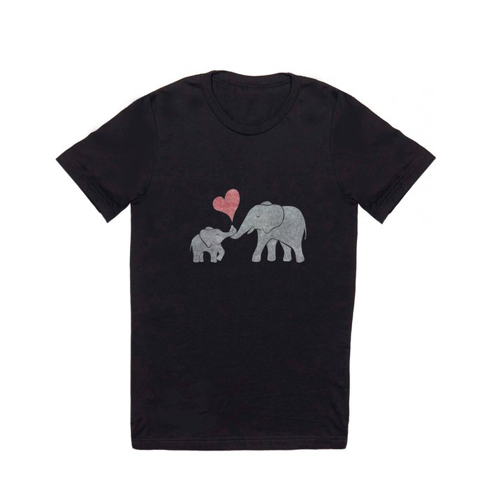 Elephant Hugs with Heart in Muted Gray and Red T Shirt