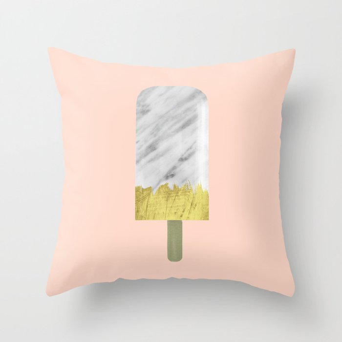 Carrara Italian Marble with Gold Popsicle Throw Pillow